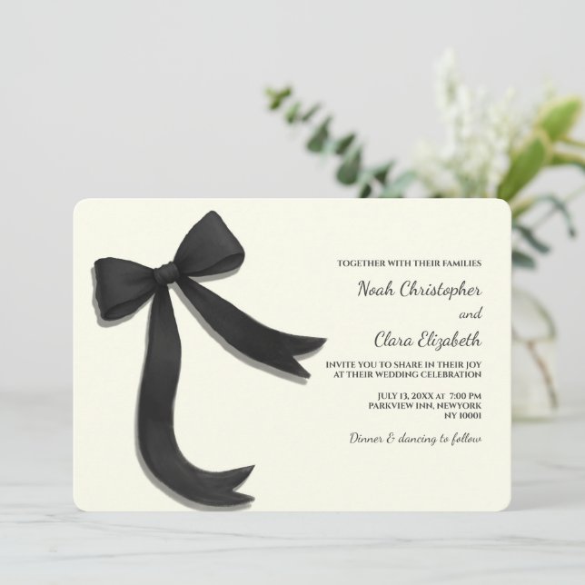 Hand drawn Elegant Black Bow - Modern Minimalist Invitation (Standing Front)
