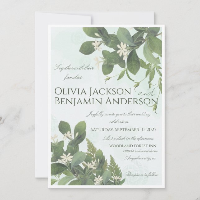 Hand-Drawn Elegant Botanical Wedding Invitation  (Front)