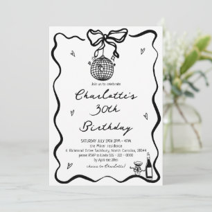 Hand Drawn Elegant disco ball 30th Birthday  Invitation