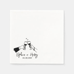 Hand Drawn Elegant Modern Cocktail Wedding  Napkin