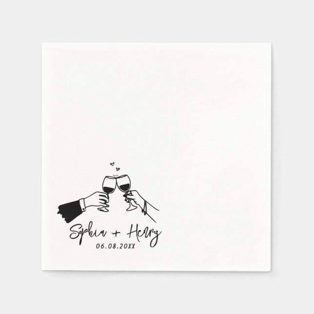 Hand Drawn Elegant Modern Cocktail Wedding  Napkin (Front)