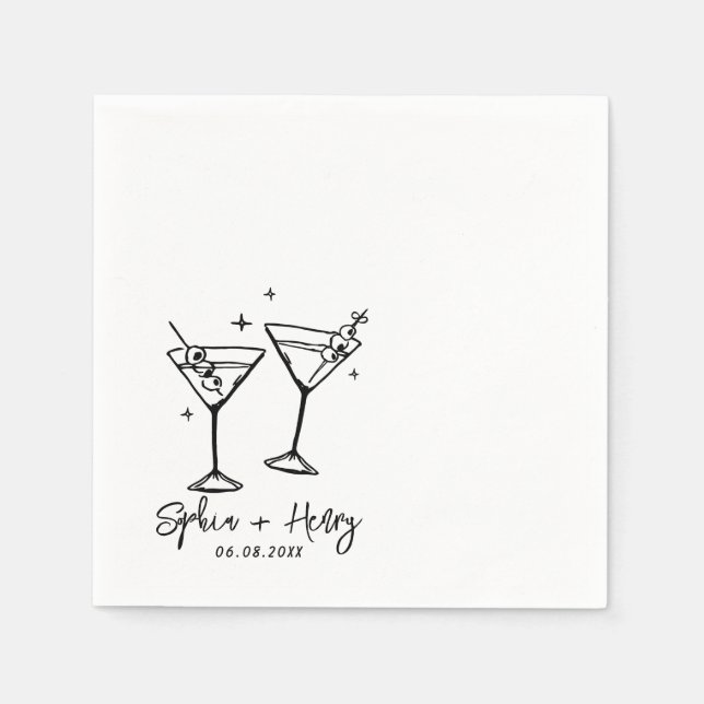 Hand Drawn Elegant Modern Cocktail Wedding  Napkin (Front)