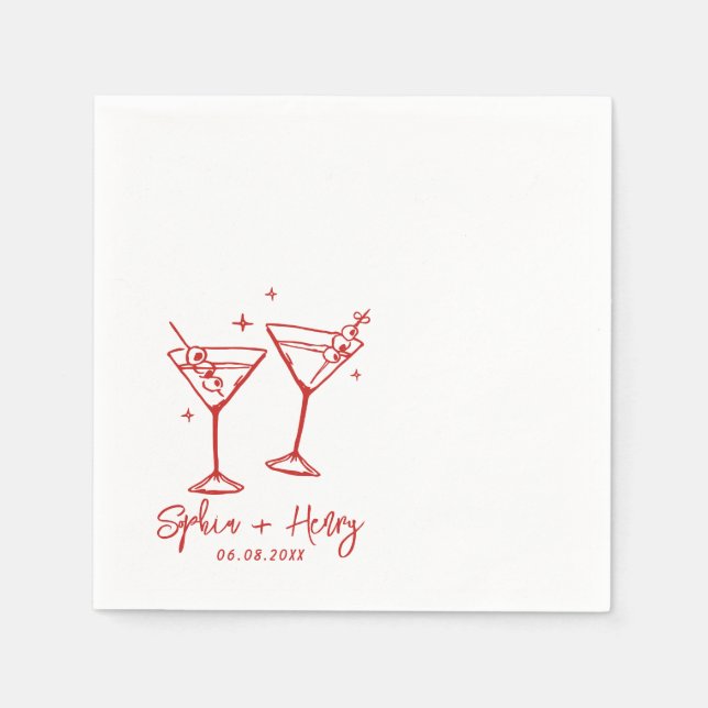 Hand Drawn Elegant Modern Cocktail Wedding  Napkin (Front)