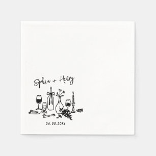 Hand Drawn Elegant Modern Cocktail Wedding  Napkin