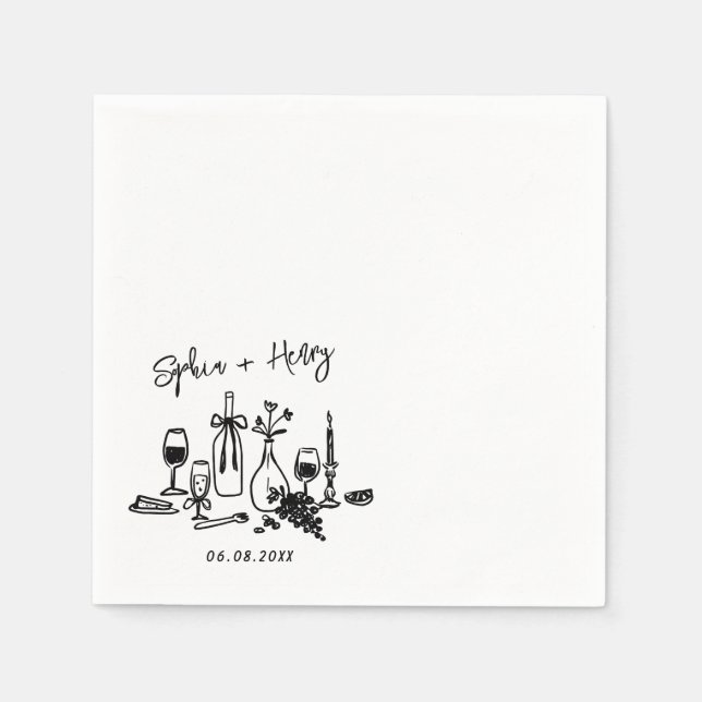 Hand Drawn Elegant Modern Cocktail Wedding  Napkin (Front)
