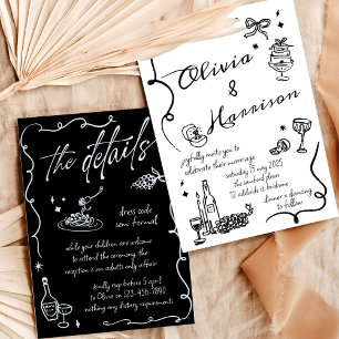 Hand Drawn Elegant Retro Black Wedding Invitation