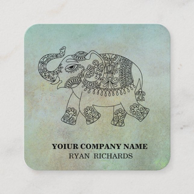  Hand Drawn Elephant Pattern  Square Business Card (Front)