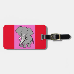 Hand drawn - ELEPHANT - Wild animal -Pink & red Luggage Tag