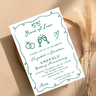Hand Drawn Emerald 55th Wedding Anniversary Party Invitation