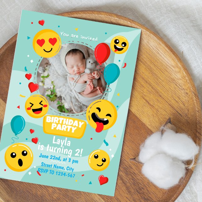 Hand-drawn Emoji With Photo Birthday Party Invitation (Hand-drawn Emoji With Photo Birthday Party Invitation)