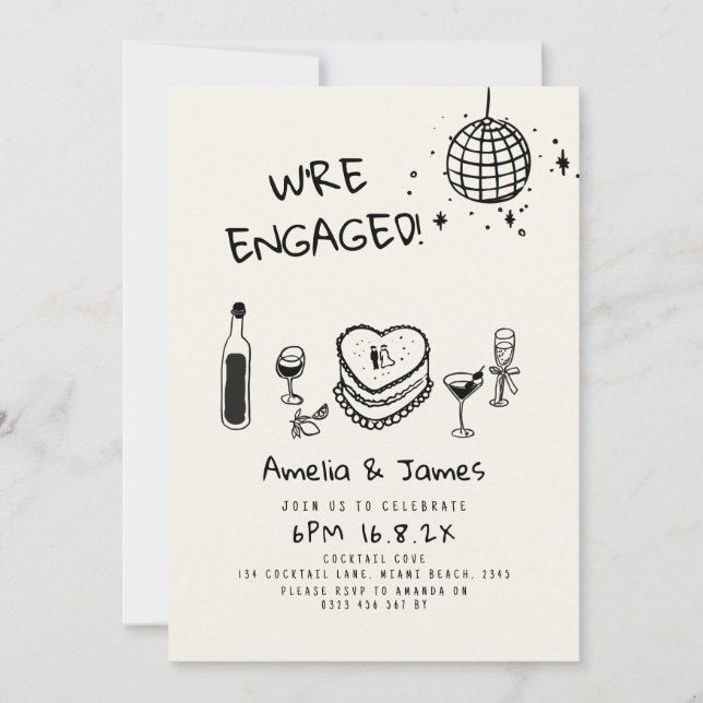 Hand Drawn Engagement Party wedding Invitation (Front)
