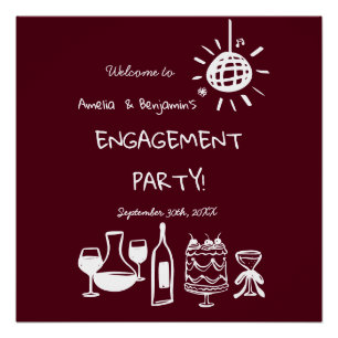Hand Drawn Engagement Party Wedding Welcome Sign. Poster