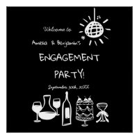 Hand Drawn Engagement Party Wedding Welcome Sign.