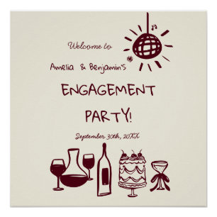Hand Drawn Engagement Party Wedding Welcome Sign. Poster