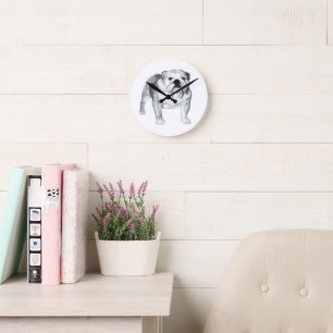 Hand-drawn English Bulldog Round Clock