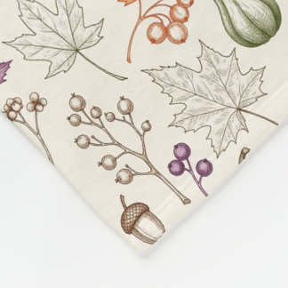 Hand-Drawn Engraving Style Fall Vegetable Fleece Blanket