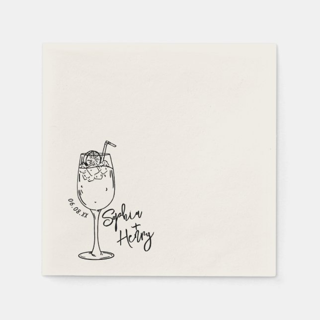 Hand Drawn Espresso Martini, Bar Cocktail Wedding  Napkin (Front)