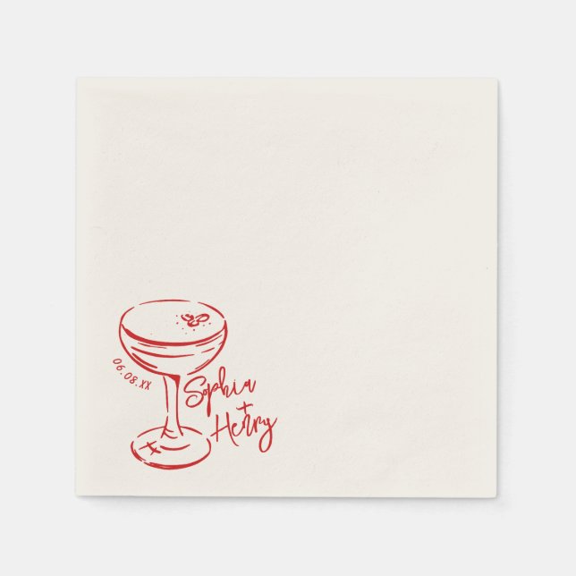 Hand Drawn Espresso Martini, Bar Cocktail Wedding  Napkin (Front)