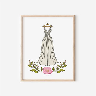 Hand-Drawn Ethereal Wedding Dress Art Print