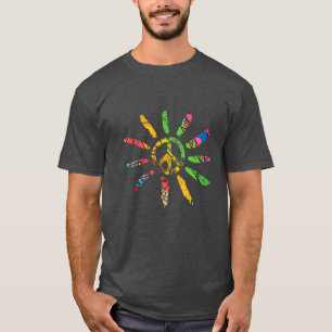 Hand Drawn Ethnic Peace Sign Hippie Bohemian T-Shirt