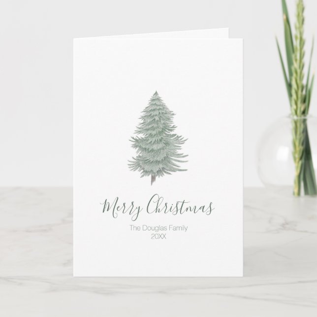 Hand Drawn Evergreen Tree 2 Holiday Card (Front)
