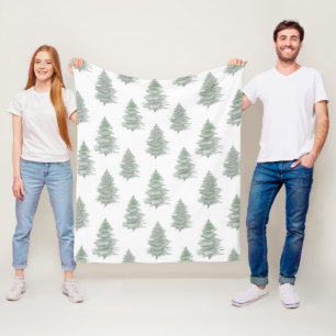 Hand Drawn Evergreen Tree Pattern Fleece Blanket