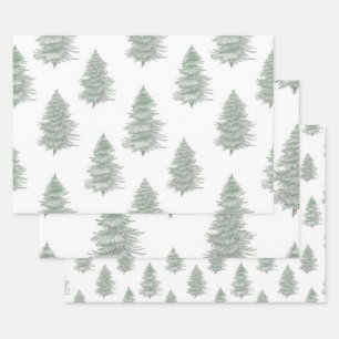Hand Drawn Evergreen Tree Pattern Wrapping Paper Sheet