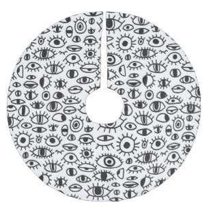 Hand-Drawn Eyes: Doodle Seamless Background. Brushed Polyester Tree Skirt