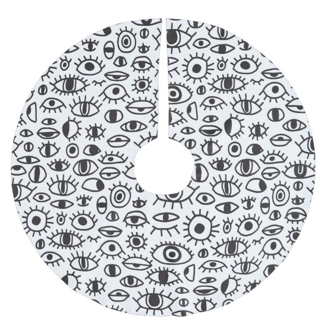 Hand-Drawn Eyes: Doodle Seamless Background. Brushed Polyester Tree Skirt (Front)