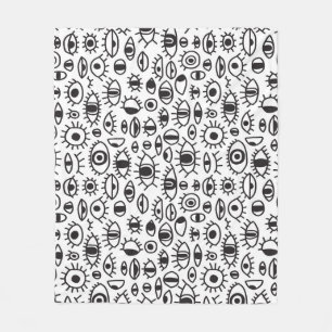 Hand-Drawn Eyes: Doodle Seamless Background. Fleece Blanket