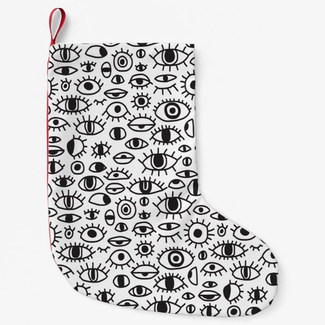 Hand-Drawn Eyes: Doodle Seamless Background. Small Christmas Stocking (Front)