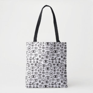 Hand-Drawn Eyes: Doodle Seamless Background. Tote Bag