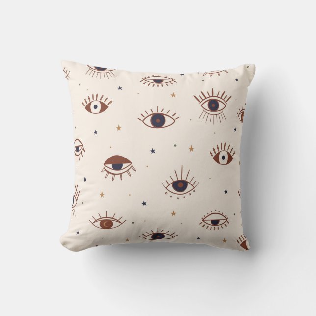 Hand Drawn Eyes Mystical Seamless Pattern. Evil Ey Cushion (Front)