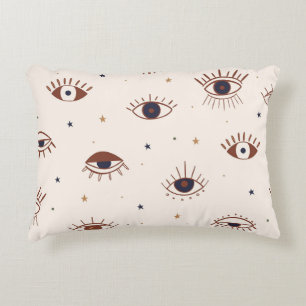 Hand Drawn Eyes Mystical Seamless Pattern. Evil Ey Decorative Cushion