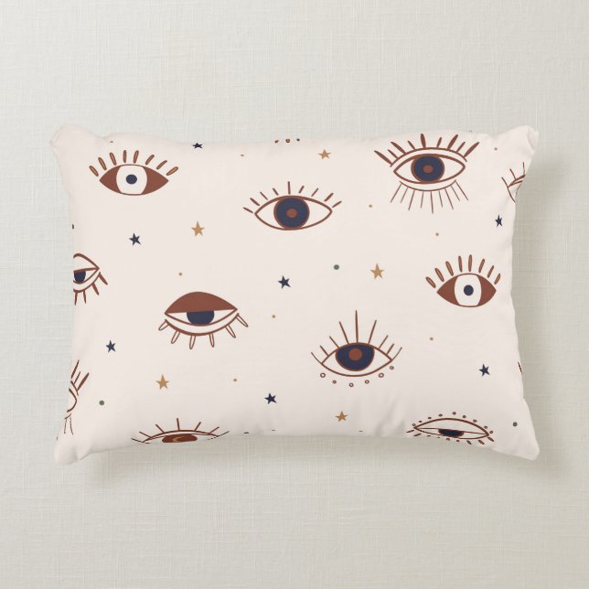 Hand Drawn Eyes Mystical Seamless Pattern. Evil Ey Decorative Cushion (Front)