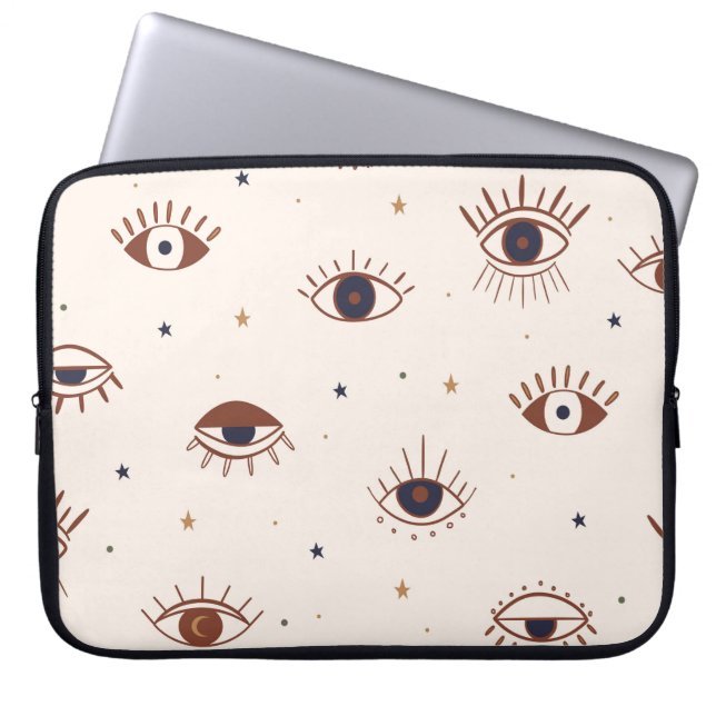 Hand Drawn Eyes Mystical Seamless Pattern. Evil Ey Laptop Sleeve (Front)