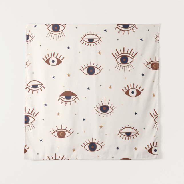 Hand Drawn Eyes Mystical Seamless Pattern. Evil Ey Tapestry (Front)