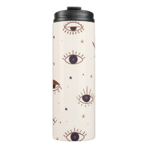 Hand Drawn Eyes Mystical Seamless Pattern. Evil Ey Thermal Tumbler