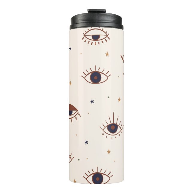 Hand Drawn Eyes Mystical Seamless Pattern. Evil Ey Thermal Tumbler (Front)