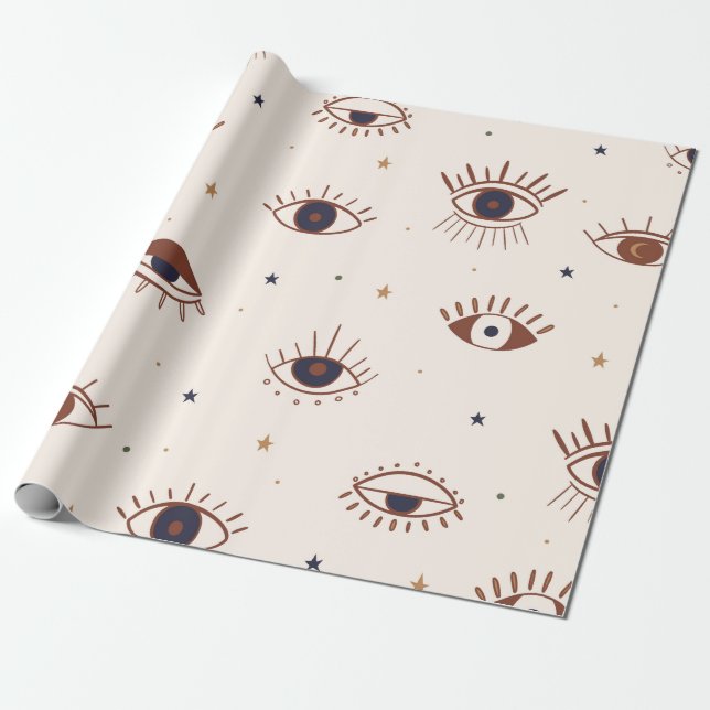 Hand Drawn Eyes Mystical Seamless Pattern. Evil Ey Wrapping Paper (Unrolled)