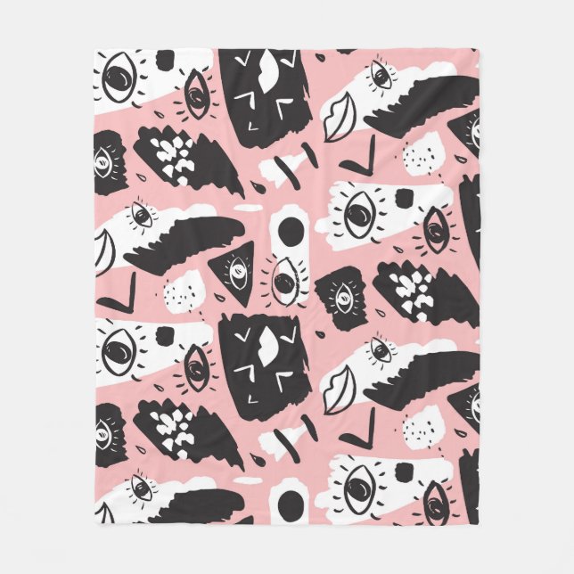 Hand-drawn eyes: trendy pattern fleece blanket (Front)