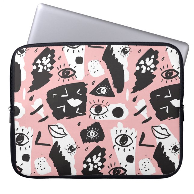 Hand-drawn eyes: trendy pattern laptop sleeve (Front)