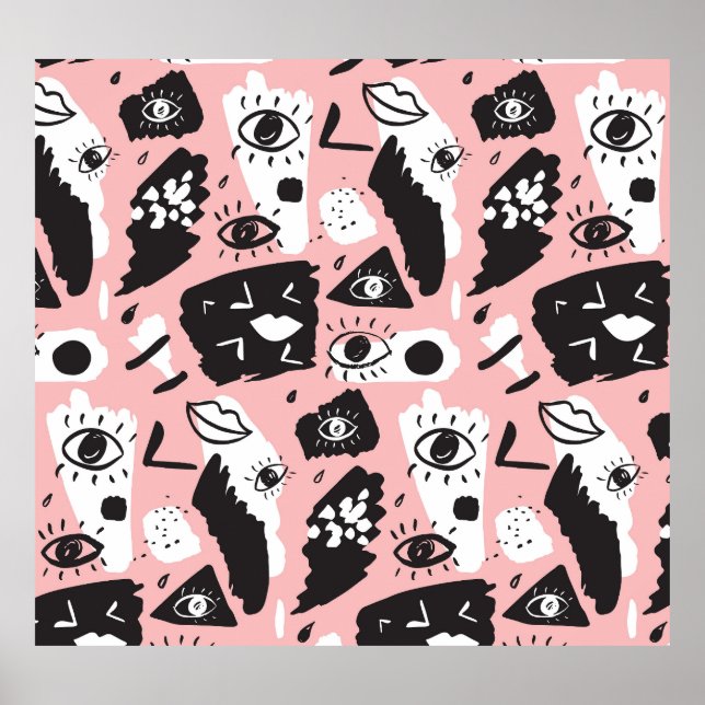Hand-drawn eyes: trendy pattern poster (Front)