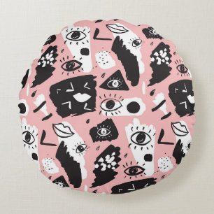 Hand-drawn eyes: trendy pattern round cushion
