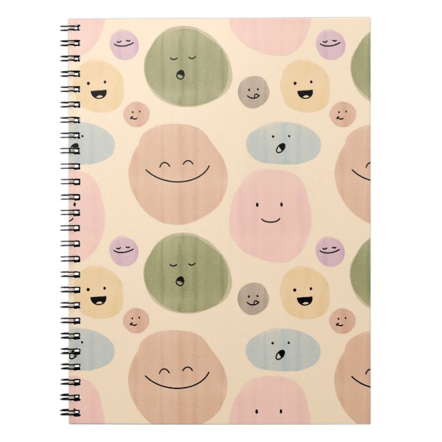 Hand-drawn Facial Expressions Seamless Pattern Notebook (Front)