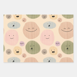 Hand-drawn Facial Expressions Seamless Pattern Wrapping Paper Sheet