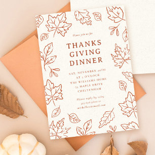 Hand-Drawn Fall Leaves Thanksgiving Dinner Invitation