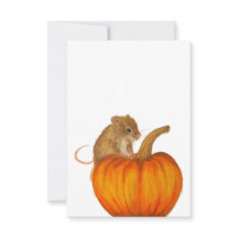 Hand drawn Fall Mouse on Pumpkin Flat Card