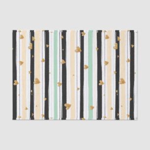 Hand drawn Faux Gold Hearts & Stripes Pattern Tissue Paper