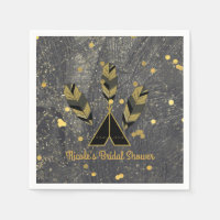 Hand Drawn Feather & Tepee Gold Black Boho Glam